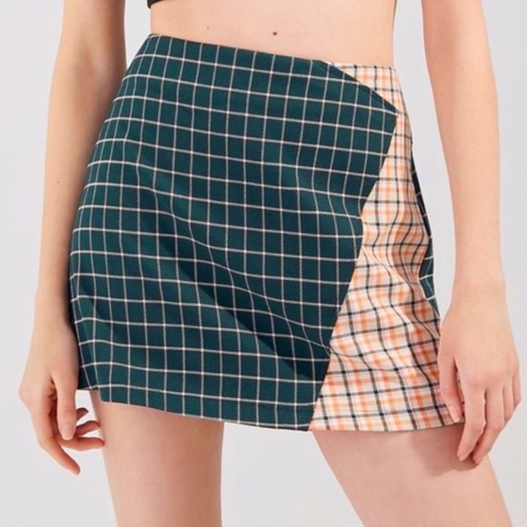 Urban Outfitters Mixed Plaid Mini Skirt - Picture 1 of 6